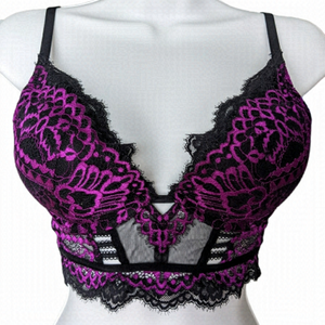 *sold* LA senza beyond sexy deep plunge V push up lace bra purple black size 32D